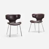 Isamu Kenmochi, Chairs model S-3048M, pair, 1961, chrome-plated steel, rubber, faux leather