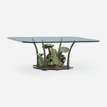 Silas Seandel, Coffee table, 1970, bronze, enameled bronze, glass