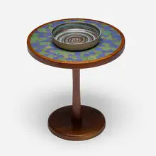 Occasional table and bowl by Gordon and Jane Martz, 1975, walnut, glazed ceramic tiles, glazed stoneware, sold Jun 2024