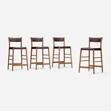 Pinch Design, Avery bar stools, set of four, 2018, walnut, leather