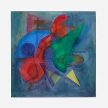 Lloyd Raymond Ney, Abstract on Blue Field, 1946, watercolor and ink on paper