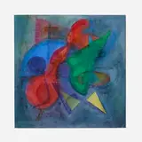 Lloyd Raymond Ney, Abstract on Blue Field, 1946, watercolor and ink on paper