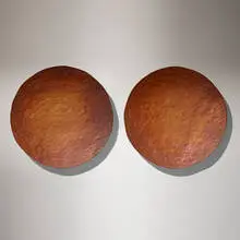 Leroy Setziol, Plates, pair, c. 1965, chip-carved teak