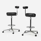 Robert Propst for George Nelson & Associates, Perch swivel stools, pair, chrome-plated and enameled steel, leather, aluminum, casters