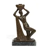 Raoul Lamourdedieu, Sculpture of a Nude Woman with Draped Fabric Holding a Vessel Above Her Head