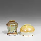 Steuben Division, Corning Glass Works, shades with pulled feather decoration, two