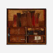 Hannelore Baron, Untitled, 1981, wood, fabric, paper, ink, paint, lead, string in artist's frame and easel