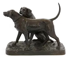 August Nicholas Cain, Untitled, a pair of hunting hounds bronze with brown patina