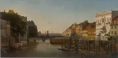 Eduard Gaertner, Die Lange-Brücke von den Mühlen aus gesehen“ (Berlin), 1856, Öl auf Leinwand