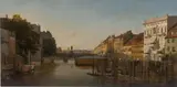 Eduard Gaertner, Die Lange-Brücke von den Mühlen aus gesehen“ (Berlin), 1856, Öl auf Leinwand