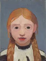 Paula Modersohn-Becker, Kopf eines blonden Mädchens mit Zöpfen, Um 1905, Tempera auf Leinwand