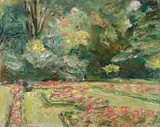 Max Liebermann, Die Blumenterrasse im Wannseegarten nach Norden, 1924, Öl auf Holz