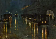 Lesser Ury, Hochbahnhof Bülowstraße bei Nacht, 1922, Öl auf Leinwand. Doubliert