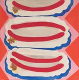 Konrad Fischer, Bockwürste auf Pappteller, 1962, Tempera und Acryl auf Leinwand