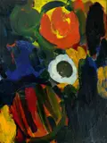 Rot in tiefem Klang by Ernst Wilhelm Nay, 1962, Öl auf Leinwand, sold May 2019