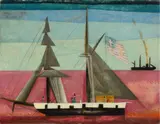 Lyonel Feininger, Brigantine und Dampfer, 1926, Öl auf Leinwand. Doubliert