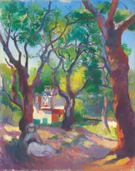 Henri Manguin, Jeanne près du pigeonnier de la ville Demière à Saint-Tropez, 1905, Öl auf Leinwand