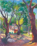 Henri Manguin, Jeanne près du pigeonnier de la ville Demière à Saint-Tropez, 1905, Öl auf Leinwand