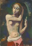 Mädchen, sich kämmend by Karl Hofer, 1938, Öl auf Leinwand, sold Jun 2017