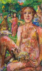 Oskar Kokoschka, Sitzender Akt, 1938, Öl auf Leinwand. Doubliert