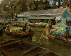 Gemüsemarkt in Delft by Max Liebermann, 1907, Öl auf Leinwand, sold Nov 2019