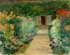 Max Liebermann, Der Nutzgarten in Wannsee nach Osten“. 1924 (?), Öl auf Holz
