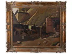Jano Šrámek, At Tauchman's in Studenec, 1941, Oil on plywood