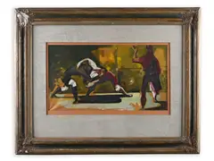 Adolf Zábranský, Fighters, 1968, Watercolour on cardboard