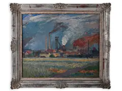 Jaroslav Kovář, Industrial Landscape, 1960s, Oil on cardboard