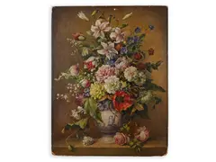 Paul Ecke, Flower Bouquet in a Vase, First half of 20th century, Oil on cardboard
