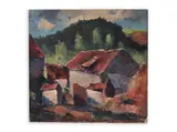 Jindřich Plachta, Village Houses, 1910, Oil on cardboard