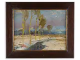 Jindřich Fürst, Poplars Near a Brook, First half of 20th century, Oil on cardboard