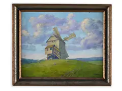 Václav Šrámek, Windmill Near Librantice, First half of 20th century, Oil on cardboard