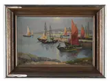 Adolf Kašpar, Ships in the Port, Late 19th/early 20th century, Oil on cardboard