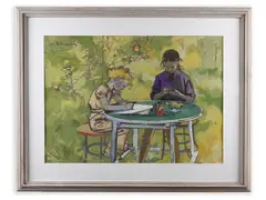 Adolf Zábranský, Children at a Table, 1960s, Oil on cardboard