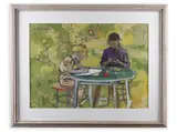 Adolf Zábranský, Children at a Table, 1960s, Oil on cardboard