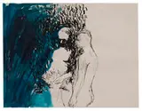 Paul Wonner, Figures and Flowers, c. 1958, Watercolor and ink on paper