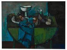 Robert Frame, Still Life on Green Table, Oil on canvas
