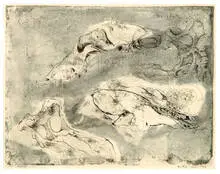 Betye Saar, Dog Bones, 1964, Print with hand additions in ink on paper