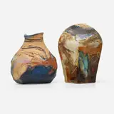 Susanne and John Stephenson, Vases, set of two, 1986, glazed and polychromed earthenware