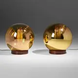 Robert Sonneman, Globe table lamps, pair, c. 1965, patinated aluminum, iridescent colored glass