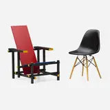 Vitra., Miniature chairs, set of two, painted wood, plastic, wood, enameled steel wire