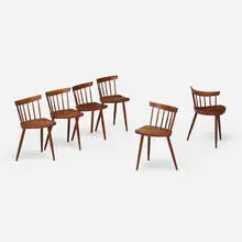 Gino Russo, New Hope style chairs, set of six, c. 1976, cherry