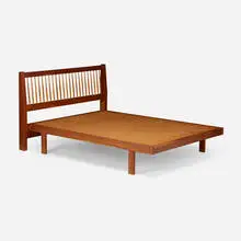 Gino Russo, Full-size bed frame, c. 1977, cherry, hickory