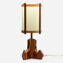 Gino Russo, Table lamp, 2004, zebrawood, walnut, rosewood, white oak, fiberglass