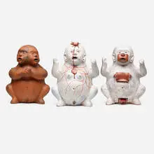 Kukuli Velarde, Three works from the Isichapuitu series, c. 2002, glazed earthenware
