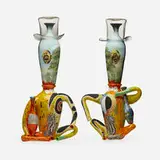 Michael Lucero, Twins (from the New World series), 1993, glazed and hand-painted earthenware, hand-blown glass