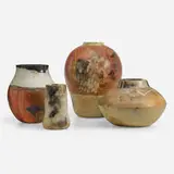 Bennett Bean, Collection of four vases, c. 1985, pit-fired and painted earthenware