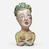 Patti Warashina, Verdant Vestal (from the Vase Head series), 1998-2000, low-fired clay, underglaze, glaze