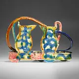 Double Pitcher Bun Basket by Betty Woodman, 1986, glazed earthenware, epoxy resin, lacquer and paint, sold Jun 2024